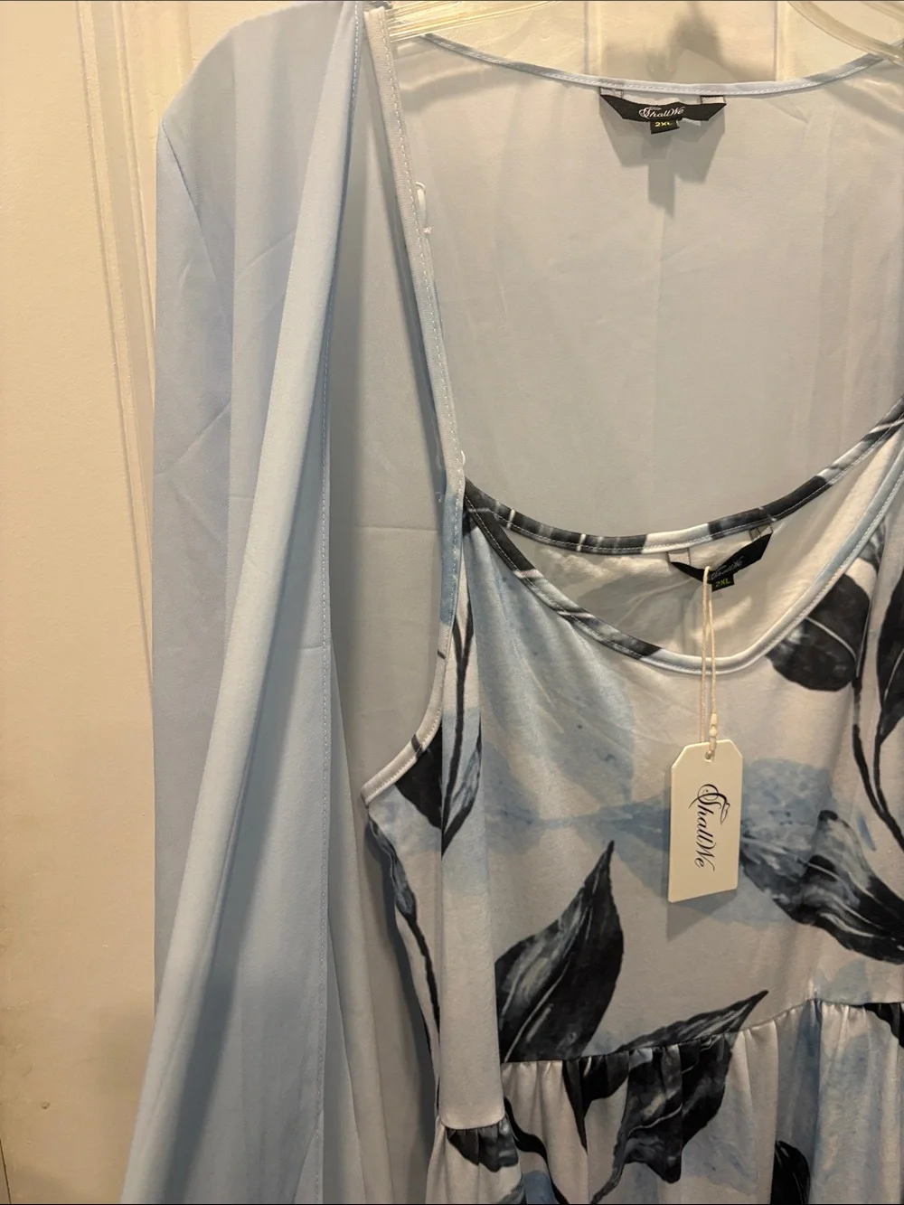 Shall We 2-piece sleeveless light blue floral maxi dress with sheer cardigan NWT